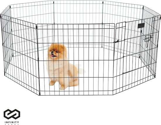 8721022430157 - Welpenauslauf - Hundeauslauf - 8 Paneele - 60 x 60 CM - 480 CM Umfang - faltbar - mit Tür - Kaninchenauslauf - Schwarz
