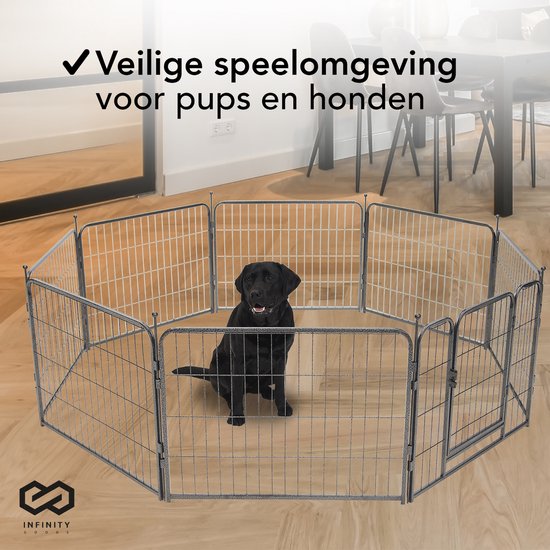 8721022430171 - Hondenren - Puppyren - 8 Panelen - 60 x 80 CM - 480 CM Omtrek - Opvouwbaar - Met Deur - Staal - Zwart