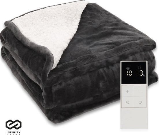 8721022430249 - Infinity Goods Electric Blanket - Heizdecke - 1-Person - 160 x 130 cm - Mit Timer - Decke - Fleece - Anthrazit