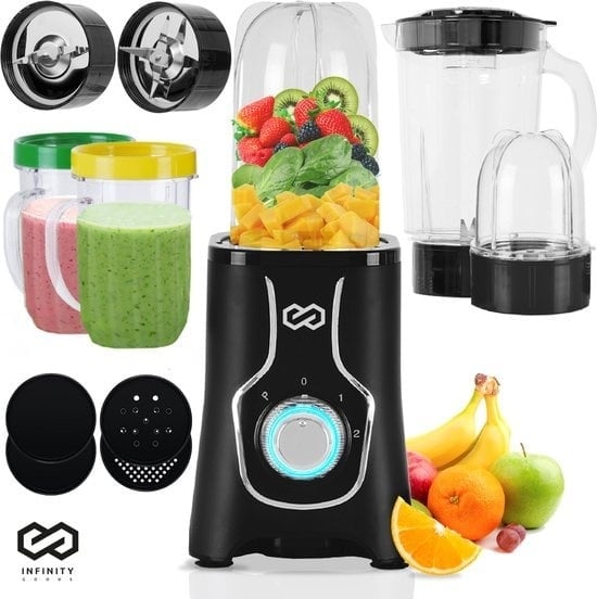 8721022430348 - Infinity Goods Blender - Smoothie Maker - 3-in-1 - Mixer für unterwegs - 4 Tassen - 1000ML Krug - Mini Blender - Schwarz