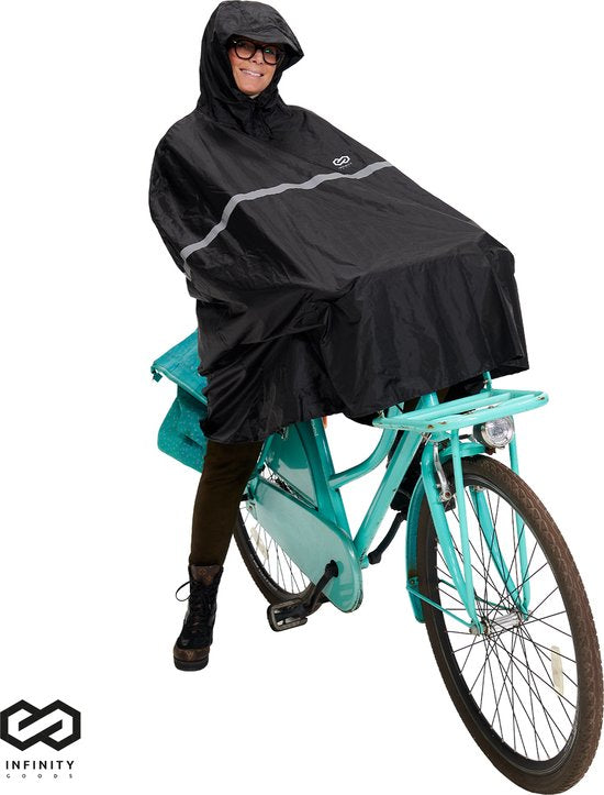 8721022430416 - Fietsponcho - Regenponcho - Dames & Heren - Waterdicht & Ademend - Reflecterend - Zwart