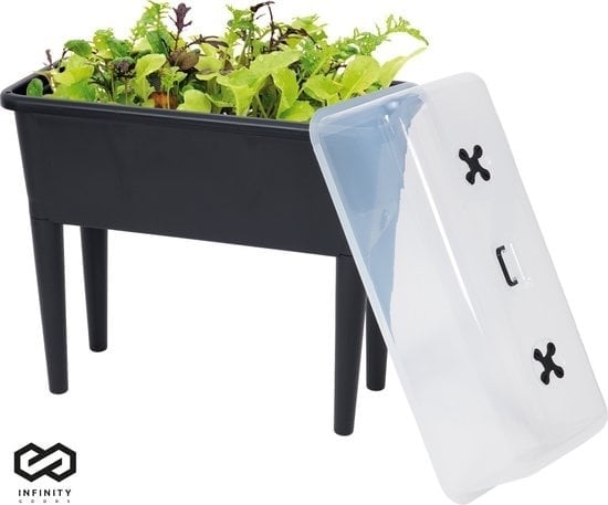 8721022430423 - Infinity Goods Growing Table On Legs XXL - Grower - Rechteckig - 76 x 37 x 85 cm - 70L - Outdoor Indoor - Deckel - Schwarz