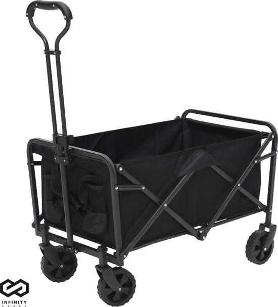 8721022430584 - Infinity Güterwagen - faltbar - 100KG Tragfähigkeit - Schwenkbare Räder - 90 x 50 x 75 CM - Verstellbar - Schwarz