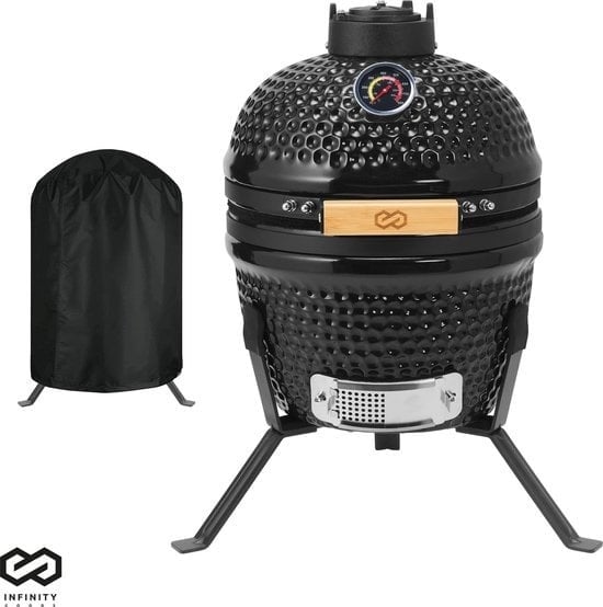 8721022430768 - Infinity Goods Kamado BBQ Ei - 13 Zoll - Inklusive Abdeckung - Holzkohle BBQ - Ø 27 CM - Schwarz