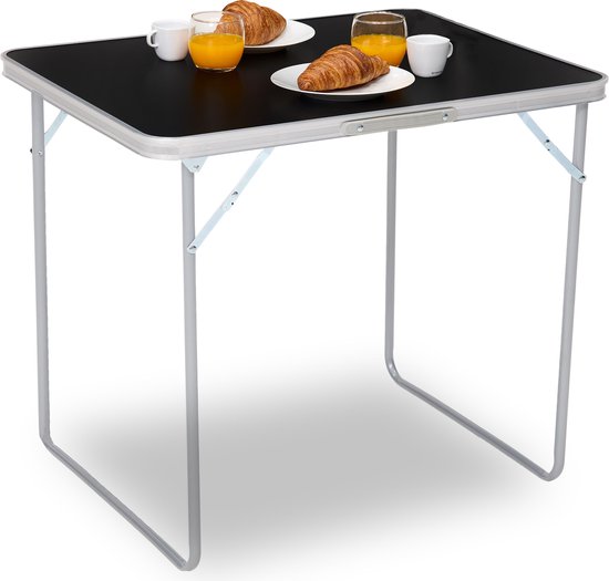 8721022430843 - Campingtisch - Klappbar - Gartentisch - 80x60x70 cm - Outdoor Indoor - Tragegriff - Kompakt - Aluminium - Schwarz