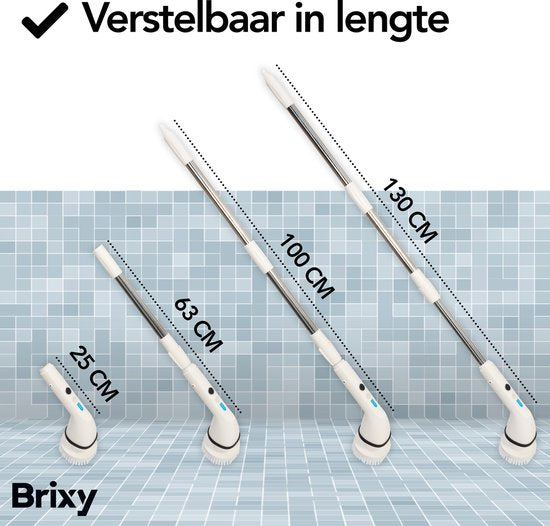8721022431000 - Elektrische Reinigungsbürste - Ausziehbare Schrubberbürste - Kabellos - 8 Aufsätze - Schrubber - Weiß