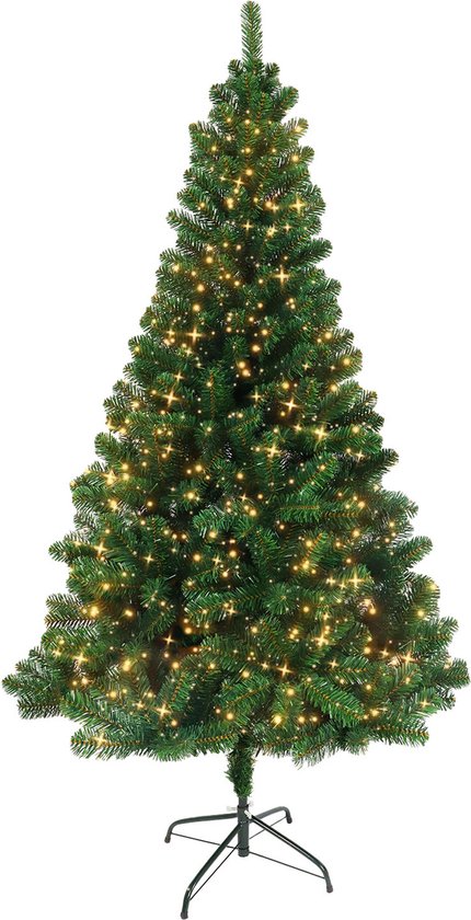 8721022431031 - Künstlicher Weihnachtsbaum mit LED-Lichtern - 180 cm - Realistischer Weihnachtsbaum aus Kunststoff - Metallständer - Grün