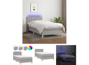 8721031036371 - The Living Store Boxspringbett mit Matratze & LED Hellgrau 90x190 cm Stoff - Betten & Bettgestelle - Grau