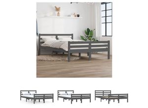 8721031079880 - Vidaxl - The Living Store Massivholzbett Grau 120x190 cm - Betten & Bettgestelle - Grau