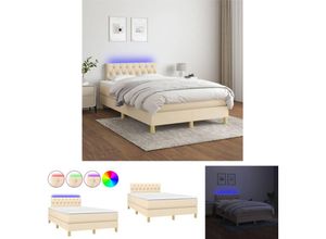 8721031098386 - The Living Store Boxspringbett mit Matratze & LED Creme 120x200 cm Stoff - Betten & Bettgestelle