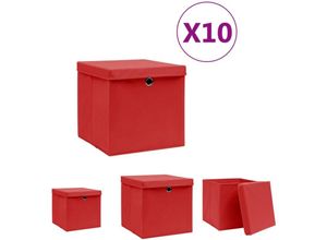 8721031231660 - Aufbewahrungsboxen mit Deckeln 10 Stk 28x28x28 cm Rot - Ordnungshelfer - Rot - The Living Store