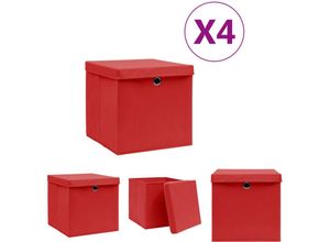 8721031231790 - Aufbewahrungsboxen mit Deckeln 4 Stk 28x28x28 cm Rot - Ordnungshelfer - Rot - The Living Store