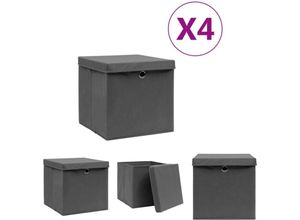 8721031232063 - Aufbewahrungsboxen mit Deckeln 4 Stk 28x28x28 cm Grau - Ordnungshelfer - Grau - The Living Store