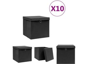 8721031232094 - Aufbewahrungsboxen mit Deckeln 10 Stk 28x28x28 cm Schwarz - Ordnungshelfer - Schwarz - The Living Store