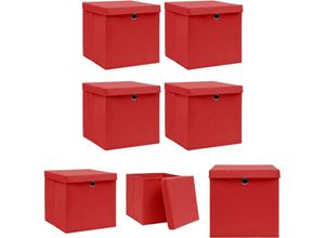 8721031232186 - The Living Store - Aufbewahrungsboxen mit Deckeln 4 Stk Rot 32x32x32 cm Stoff - Ordnungshelfer - Rot