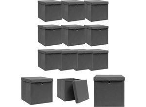 8721031232346 - Aufbewahrungsboxen mit Deckeln 10 Stk Grau 32x32x32 cm Stoff - Ordnungshelfer - Grau - The Living Store