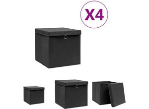 8721031232919 - Aufbewahrungsboxen mit Deckeln 4 Stk 28x28x28 cm Schwarz - Ordnungshelfer - Schwarz - The Living Store