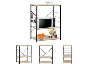 8721031235835 - Mikrowellenregal Schwarz Eiche 60×396×795 cm Holzwerkstoff - Küchenutensilienhalter & -ablagen - Schwarz - The Living Store