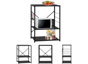 8721031235897 - Mikrowellenregal Schwarz 60×396×795 cm Holzwerkstoff - Küchenutensilienhalter & -ablagen - Schwarz - The Living Store