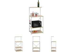 8721031235903 - Mikrowellenregal Weiß Eiche-Optik 60x396x123 cm Holzwerkstoff - Küchenutensilienhalter & -ablagen - Weiß - The Living Store