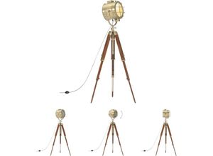 8721031334552 - Stehleuchte Dreibein Massivholz Mango 165 cm - Lampen - Braun - The Living Store