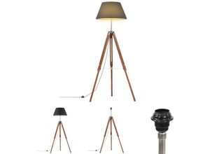 8721031335290 - Stativlampe Honigbraun und Schwarz Teak Massivholz 141 cm - Lampen - Braun - The Living Store