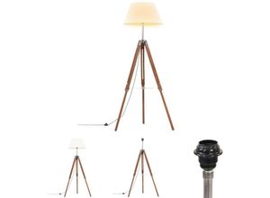 8721031336372 - Stativlampe Honigbraun und Weiß Teak Massivholz 141 cm - Lampen - Braun - The Living Store