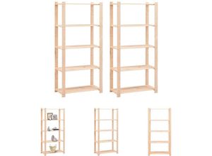 8721031968436 - Lagerregale 5 Böden 2 Stk 80×38×170cm Kiefer Massivholz 250kg - Industrieregale - Beige - The Living Store