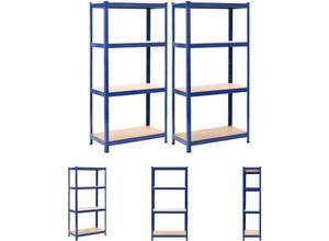 8721031968764 - Longziming - The Living Store Lagerregale mit 4 Böden 2 Stk Blau Stahl & Holzwerkstoff - Industrieregale - Blau