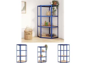 8721031969143 - Eckregal mit 4 Böden Blau Stahl & Holzwerkstoff - Industrieregale - Blau - The Living Store