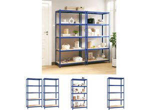 8721031969280 - The Living Store Regale mit 5 Böden 2 Stk Blau Stahl & Holzwerkstoff - Industrieregale - Blau