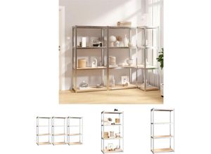 8721032011643 - The Living Store - Regale mit 4 Böden 3 Stk Silbern Stahl & Holzwerkstoff - Industrieregale - Silber