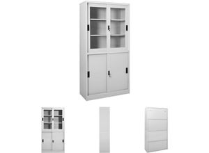 8721032032730 - Büroschrank mit Schiebetür Hellgrau 90x40x180 cm Stahl - Aufbewahrungsschränke & Schließfächer - Grau - The Living Store