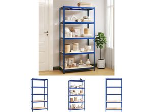 8721032075492 - The Living Store Lagerregal mit 5 Böden Blau Stahl & Holzwerkstoff - Industrieregale - Blau