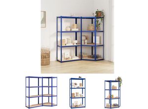 8721032159239 - The Living Store - Regale mit 4 Böden 2 Stk Blau Stahl & Holzwerkstoff - Industrieregale - Blau