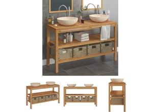 8721032161911 - The Living Store Waschtisch Massivholz Teak mit Waschbecken Marmor Creme - Badezimmerwaschtische - Braun