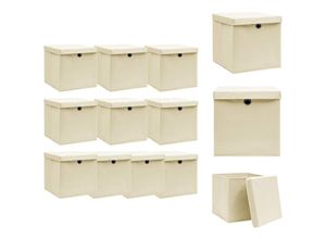 8721032946099 - Ordnungshelfer - Living Aufbewahrungsboxen mit Deckel 10 Stk Creme 32x32x32 cm Stoff - Creme