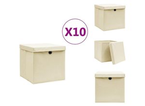 8721032946785 - Ordnungshelfer - Living Aufbewahrungsboxen mit Deckeln 10 Stk 28x28x28 cm Creme - Creme