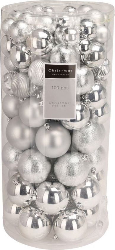 8721037202244 - Weihnachtskugeln - 100 Stück - Weihnachtskugel-Set - Silber