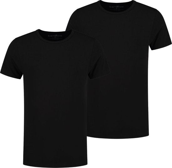 8721055481805 - Bambus - T Shirt Männer - Rundhalsausschnitt - 2 Stück - Schwarz - L - Bambus - Under Shirt Männer - Extra lang - Anti Sweat T-Shirt Männer