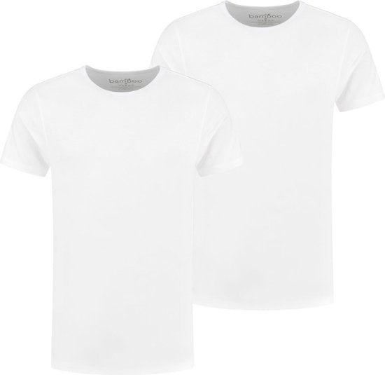 8721055481843 - Bambus - T Shirt Männer - Rundhalsausschnitt - 2 Stück - Weiß - M - Bambus - Under Shirt Männer - Extra lang - Anti-Schweiß-T-Shirt Männer