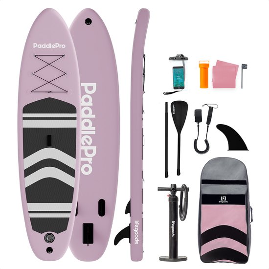 8721055560135 - PaddlePro SUP Board - Aufblasbares Paddle Board - Komplettset - Max 135KG - 320x81cm - Rose