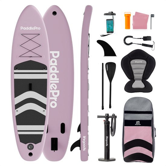 8721055560234 - PaddlePro SUP Board - mit Sitz - Aufblasbares Paddle Board - Komplettset - Max 135KG - 320x81cm - Rosa