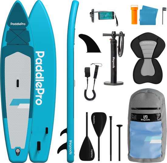 8721055560241 - SUP Board Touring - 165 KG Belastbarkeit - 365 x 76 cm - Aufblasbar - mit Sitz - Komplettes Sup Paket - Blau