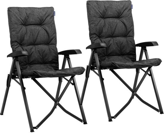 8721055560821 - Campingstuhl - Inklusive Tragetasche - Duo Pack - 150 kg Belastbarkeit - Campingstuhl - Staufach - Klappstuhl - Schwarz