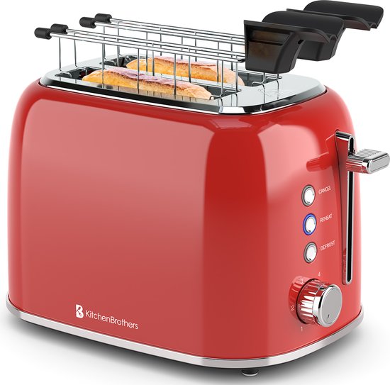 8721055561439 - Toaster mit Toasty Clamps - Toaster - 6 Wärmestufen - Breite Schlitze - Toaster - 870W - Rot