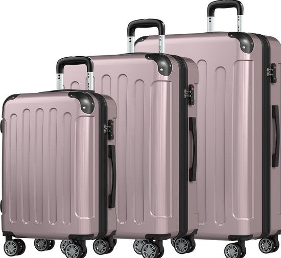 8721055561569 - Kofferset - 3 Stück - Komplettes Reisekofferset - 45L Handgepäck + 75L und 115L geräumiges Gepäck - Rose Gold