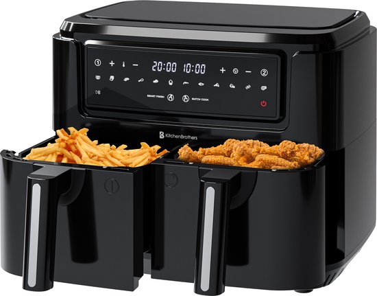 8721055562436 - Airfryer XXL Dual Zone - 9L - 2400W - Heißluftfritteuse - Doppelter Korb - 50ºC bis 200ºC - 10 Kochprogramme - Schwarz