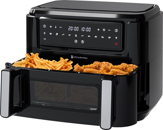 8721055562443 - Airfryer XXL Dual Zone - 9L - 2400W - Heißluftfritteuse - Snack-Teiler - 50ºC bis 200ºC - 10 Kochprogramme - Schwarz