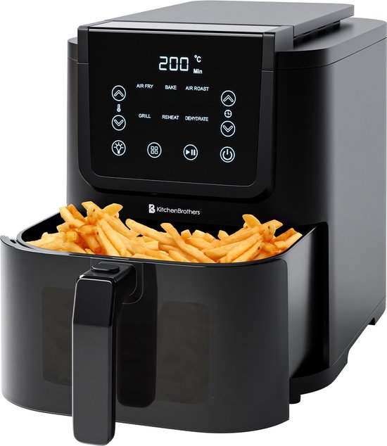 8721055562450 - Airfryer XL - 5L - 1500W - Heißluftfritteuse - 60ºC bis 200ºC - Kleines Design - Extra leise - 6 Kochprogramme - Schwarz